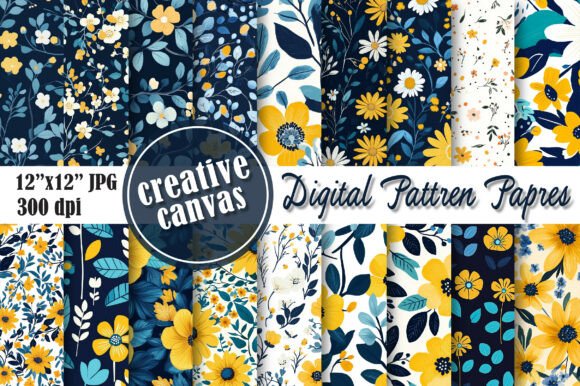 Download Yellow Blue Floral Digital Paper Bundle - Premium Resources