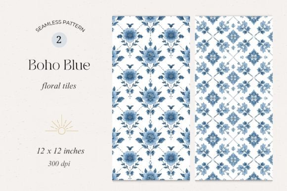 Download Boho Blue Floral Tile Seamless Patterns - Floral tile Collection