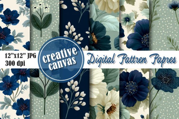 Download Navy Blue Floral Digital Paper Bundle - Premium Resources