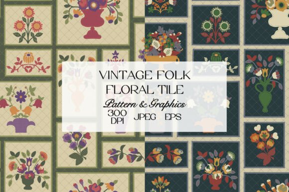 Download Vintage Folk Floral Tile Pattern Bundle - Floral tile Collection